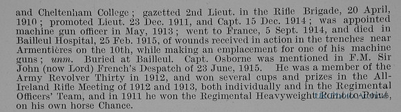 Godolphin-Osborne M Captain 3rd Rifle Brigade Obit Part 2 De Ruvignys Roll Of Honour Vol 1