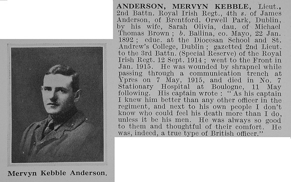 Anderson M K Lt 2nd Royal Irish Regiment Obit
