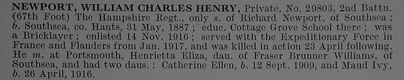 Newport W C H Pte 29803 2nd Hampshire Regiment Obit De Ruvignys Roll Of Honour Vol 4