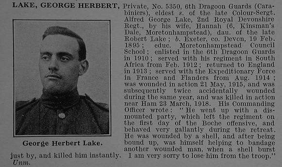 Lake G H Pte 5350 6th Dragoon Guards Obit De Ruvignys Roll Of Honour Vol 4