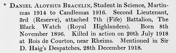 Bracelin D A 2nd Lt 7th Black Watch Obit