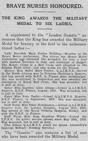 Nurses Gallantry Awards The Graphic 2nd Sep 1916