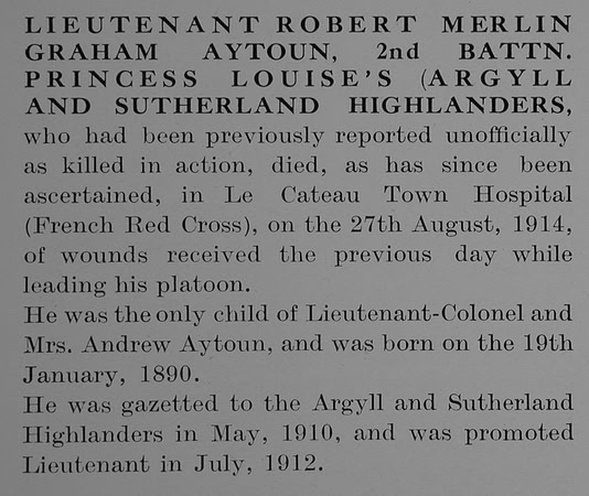 Aytoun R M G Lt 2nd Argyll And Sutherland Highanders Obit The Bond Of Sacrifice Vol 1