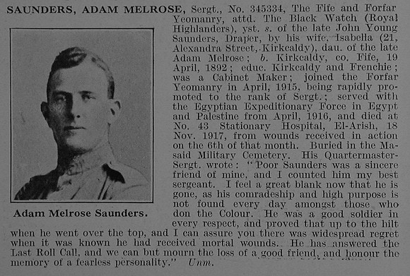 Saunders A M Sergt 345334 Fife & Forfar Yeomanry Obit De Ruvignys Roll Of Honour Vol 3