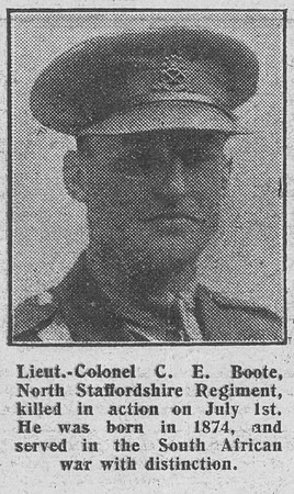 Boote C E Lt Col 5th North Staffs Regiment The Graphic 19th Aug 1916