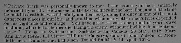 Stark W C Pte 736819 43rd Canadian Infantry (Manitoba Regiment) Obit Part 2  De Ruvignys Roll Of Honour Vol 3