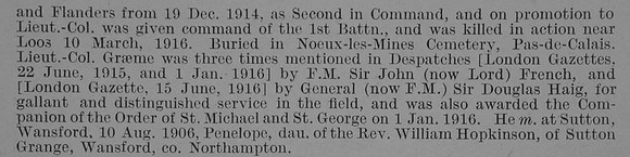 Graeme L O Lt Col 1st Cameron Highlanders Obit Part 2 De Ruvignys Roll Of Honour Vol 3