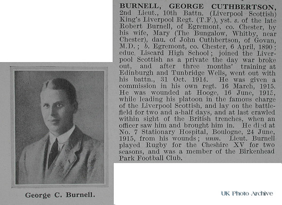 Burnell G C 2nd Lt 10th Kings Liverpool Regiment Obituary De Ruvignys Roll Of Honour Vol 1