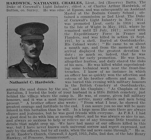 Hardwick N C Lt 3rd Duke Of Cornwalls Light Infantry Obit De Ruvignys Roll Of Honour Vol 3