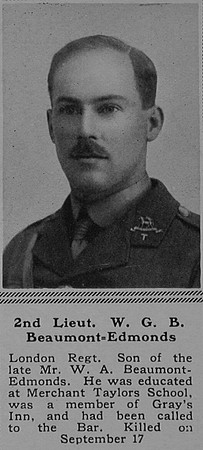 Beaumont-Edmonds W G B 2nd Lt 22nd London Regiment The Sphere 18th Nov 1916
