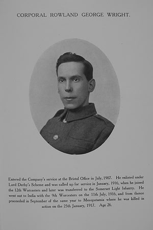 Wright R G Cpl 31430 9th Worcestershire Regiment Northern Assurance Co War Record
