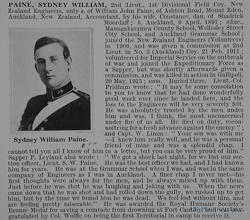 Paine S W 2nd Lt New Zealand Engineers Obit De Ruvignys Roll Of Honour Vol 1