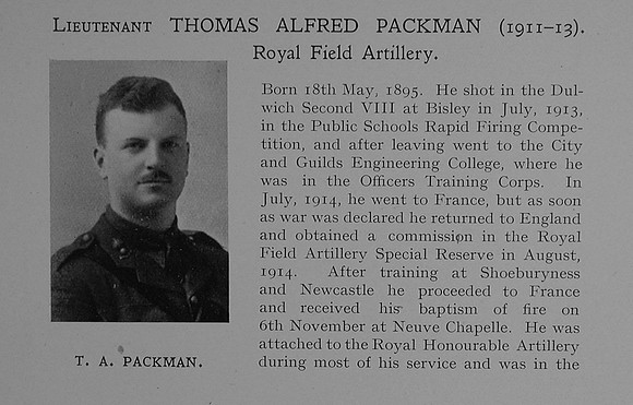 Packman T A Lt Royal Field Artillery Obit Part 1 Dulwich College Roll Of Honour