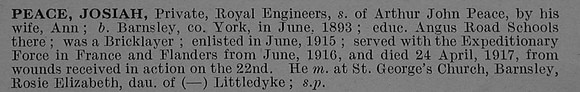 Peace J Pte 104401 Royal Engineers Short Obit De Ruvignys Roll Of Honour Vol 4