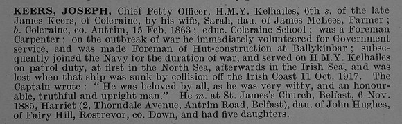 Keers J Chief Petty Officer H.M. Yacht Kethailes Royal Navy  Obit De Ruvignys Roll Of Honour Vol 4