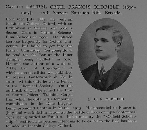 Oldfield L C Captain 12th Rifle Brigade Obit Dulwich College Roll Of Honour