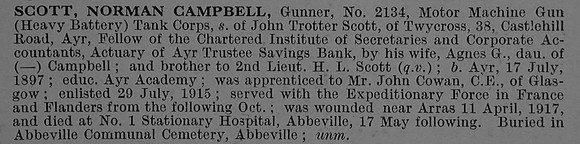 Scott N C Gnr 2134 Tank Corps Obit De Ruvignys Roll Of Honour Vol 4
