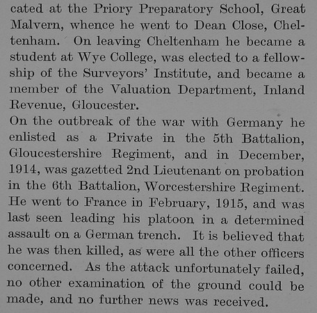 Barling W B 2nd Lt 3rd Worcestershire Regiment Obit Part 2 The Bond f Sacrifice Vol 2