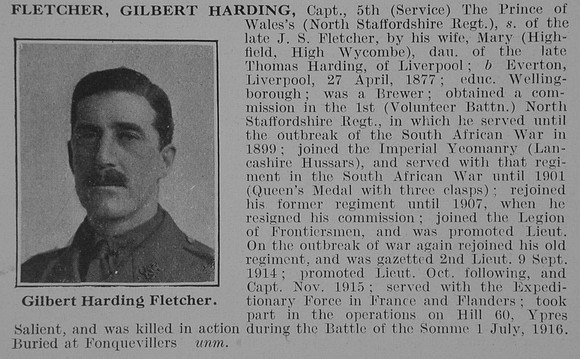 Fletcher G H Captain 5th North Staffs Regiment Obit De Ruvignys Roll Of Honour Vol 3
