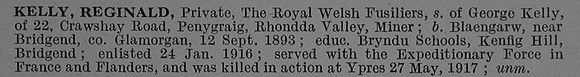 Kelly R Pte 37550 2nd Royal Welsh Fusiliers Short Obit De Ruvignys Roll Of Honour Vol 4