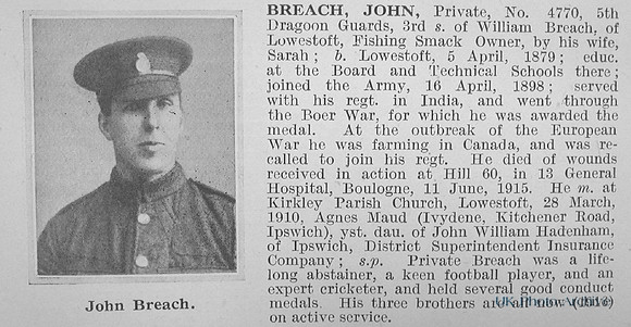 Breach J Pte 4770 5th Dragoon Guards Obituary De Ruvignys Roll Of Honour Vol 1