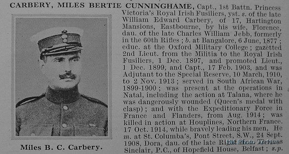 Carbery M B C Captain 1st Royal Irish Fusiliers Obituary De Ruvignys Roll Of Honour Vol 1