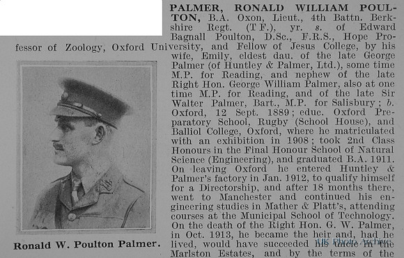 Palmer R W P Lt 4th Berkshire Regiment Obit Part 1 De Ruvignys Roll Of Honour Vol 1