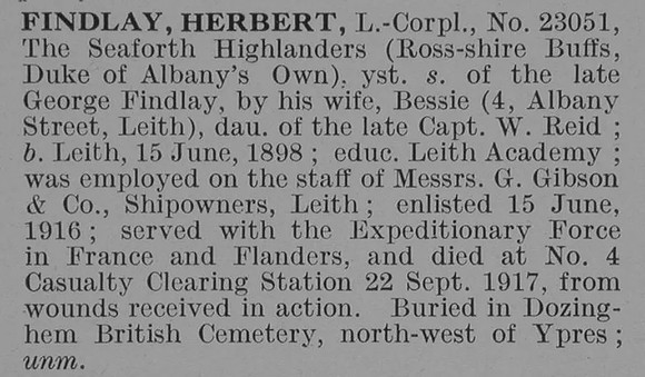 Findlay H L/Cpl Seaforth Highlanders Obit De Ruvignys Roll Of Honour Vol 3