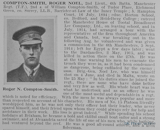 Compton-Smith R N 2nd Lt 6th Manchester Regiment Obit