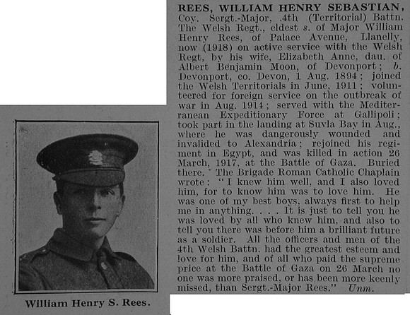 Rees W H S Coy Sergt Major 4th Welsh Regiment Obit De Ruvignys Roll Of Honour Vol 3