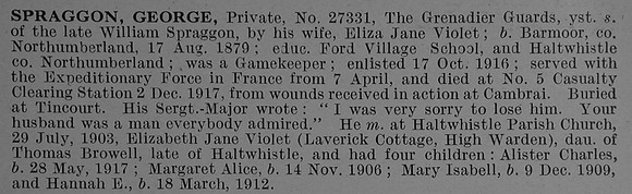 Spraggon G Pte 27331 2nd Grenadier Guards Obit De Ruvignys Roll Of Honour Vol 4