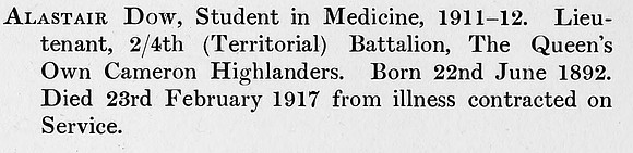 Dow A Lt 4th Cameron Highlanders Obit