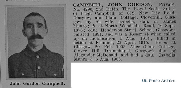 Campbell J G Pte 4296 2nd Royal Scots Obituary De Ruvignys Roll Of Honour Vol 1