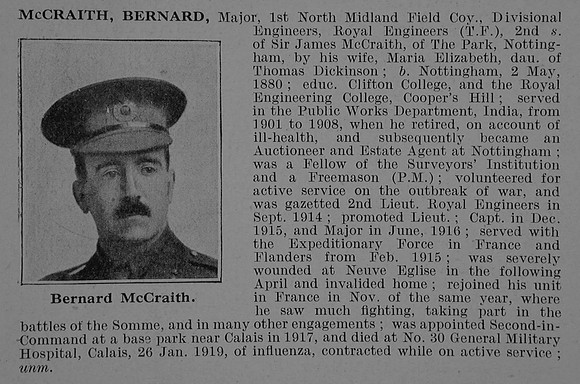 McCraith B Major Royal Engineers Obit De Ruvignys Roll Of Honour Vol 5