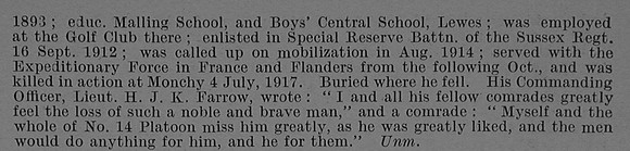 Taylor G W E Sergt S/1701 7th Royal Sussex Regiment Obit Part 2 De Ruvignys Roll Of Honour Vol 4