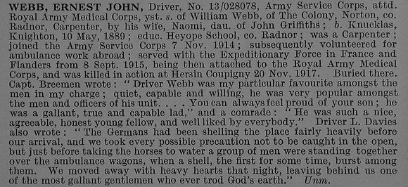Webb E J Dvr T3/028078 Army Service Corps Attd Royal Army Medical Corps Obit De Ruvignys Roll Of Honour Vol 4