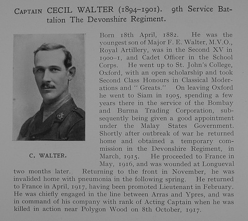 Walter C Captain 9th Devonshire Regiment Obit Dulwich College Roll Of Honour