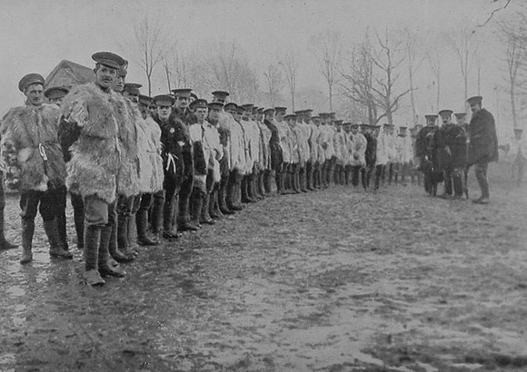 British Soldiers Wearing Goat Skins Issued By The War Office Winter 1914