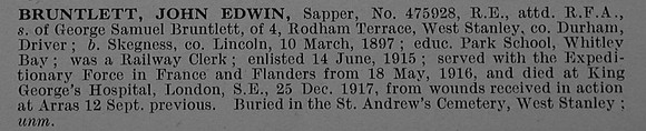 Bruntlett J E Sapper 475928 Royal Engineers Obit De Ruvignys Roll Of Honour Vol 4