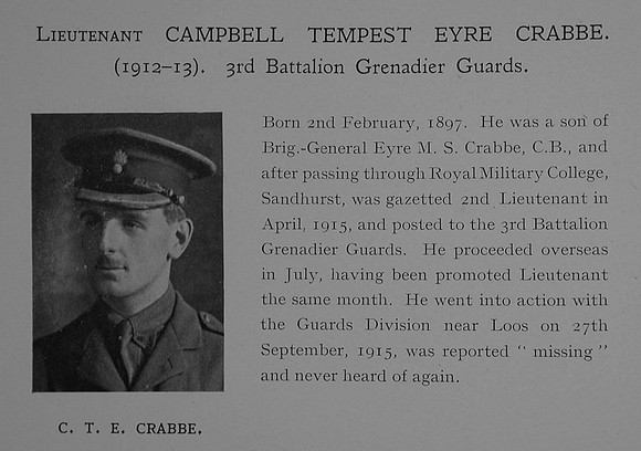 Crabbe C T E 3rd Grenadier Guards Obit Dulwich College Roll Of Honour