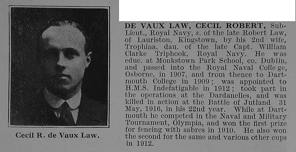 De Vaux Law C R Sub Lt Royal Navy Obit De Ruvignys Roll Of Honour Vol 3