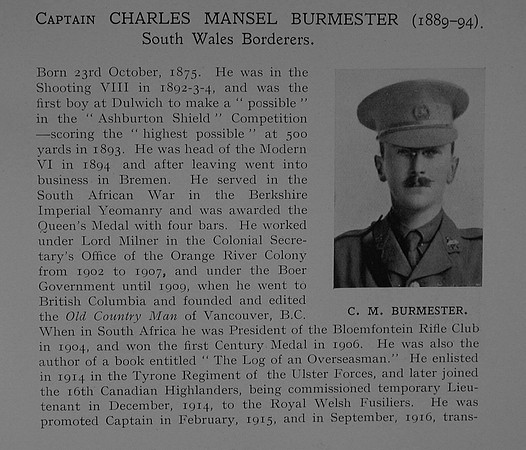 Burmester C M Captain SWB Obit Part 1 Dulwich College Roll Of Honour