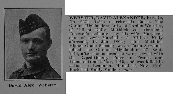 Webster D A Pte 2271 5th Gordon Highlanders Obit De Ruvignys Roll Of Honour Vol 3