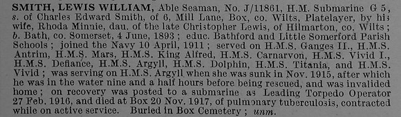 Smith L W AB J-11861 HM Sub G5 Royal Navy Obit De Ruvignys Roll Of Honour Vol 4