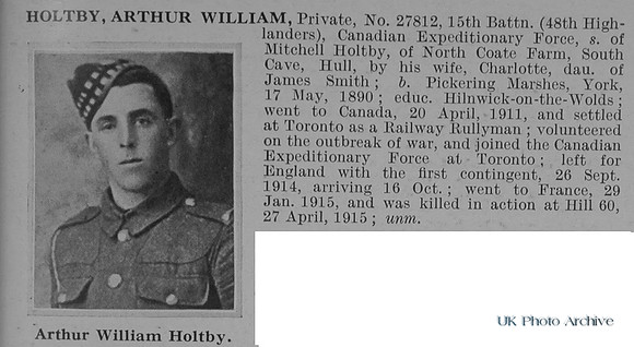 Holtby A W Pte 15th CEF Obit De Ruvignys Roll Of Honour Vol 1