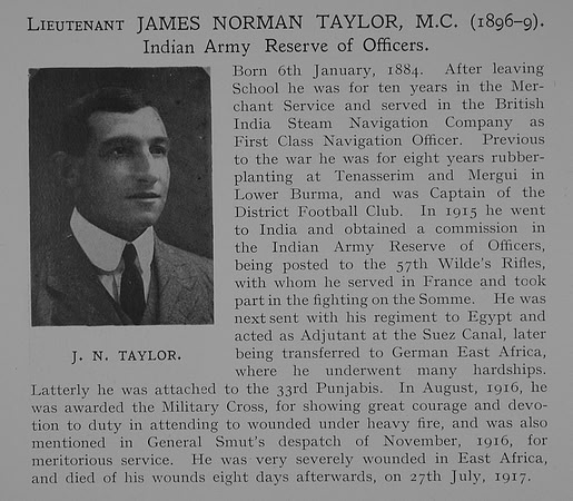 Taylor J N Lt MC Indian Army Obit Dulwich College Roll Of Honour