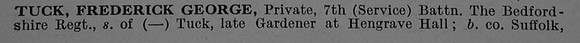 Tuck F G Pte 17263 7th Bedfordshire Regiment Short Obit Part 1 De Ruvignys Roll Of Honour Vol 4