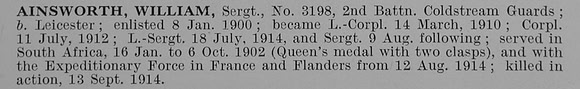 Ainsworth W Sergt 3198 2nd Coldstream Guards Obit