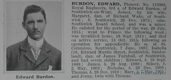 Burdon E Pnr 110982 Royal Engineers Obituary De Ruvignys Roll Of Honour Vol 1