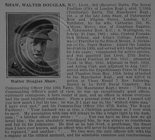 Shaw W D Lt MC 3rd London Regiment Attd 10th Manchester Regiment Obit Part 1 De Ruvignys Roll Of Honour Vol 4